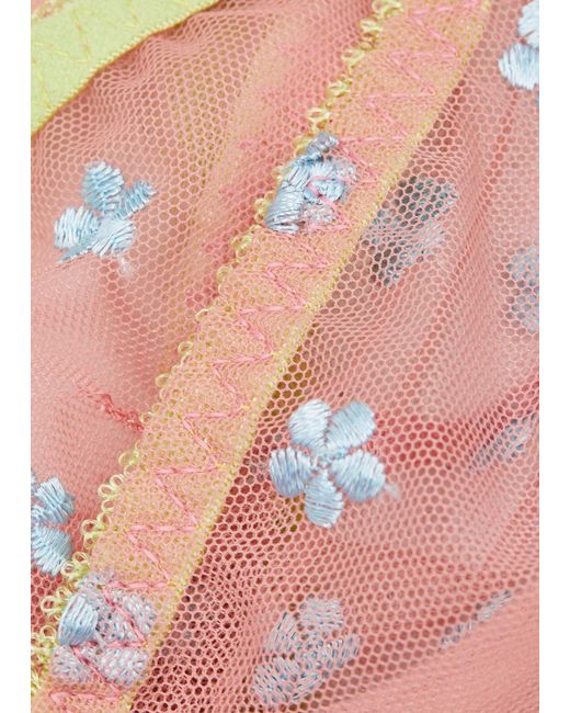 Dora Larsen Pink Jamie Floral-embroidered Tulle Underwired Bra