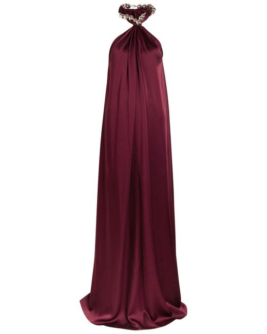 Stella McCartney Purple Chain-Embellished Satin-Crepe Gown