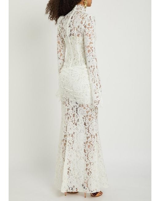 De La Vali White Bodita Appliquéd Guipure Lace Maxi Dress