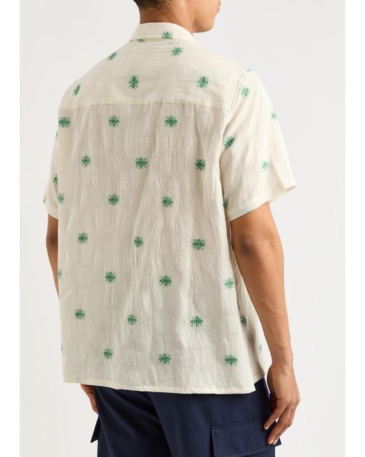 Les Deux White Ira Floral-Embroidered Cotton-Blend Shirt for men