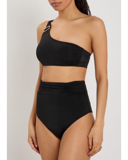 Max Mara Black Ruched High-Waisted Stretch-Polyamide Bikini Briefs
