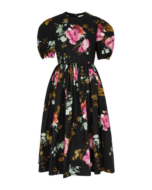 Erdem Black Floral-print Cotton Dress