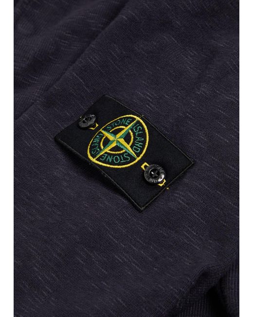 Stone Island Blue Logo Slubbed Cotton Polo Sweatshirt for men