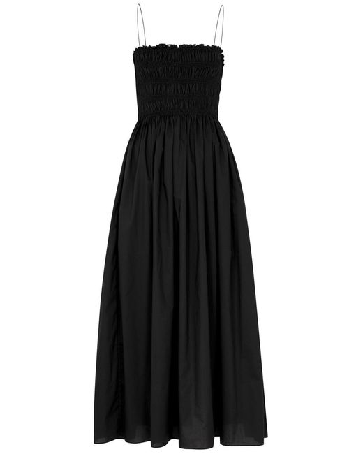 Matteau Black Smocked Cotton Maxi Dress