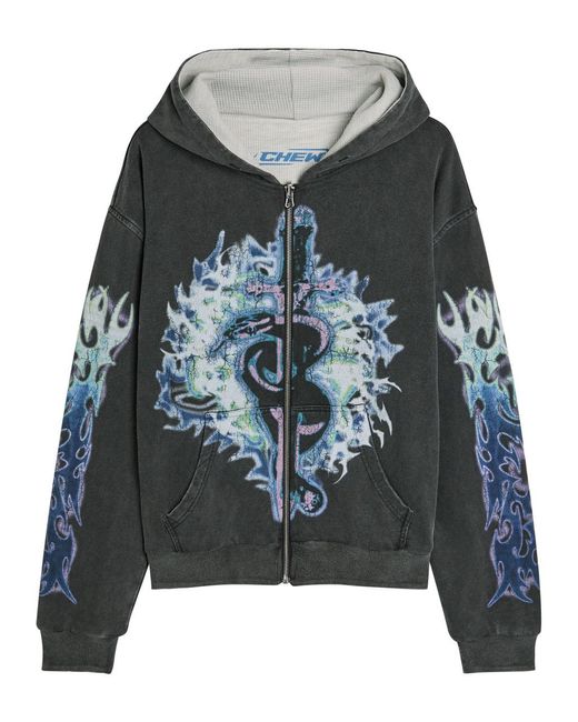 Chew Forever Gray Pharma/Roach Reversible Hooded Cotton Sweatshirt for men