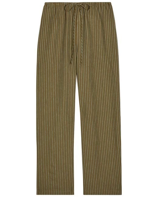 Staud Green Mateo Striped Linen Trousers