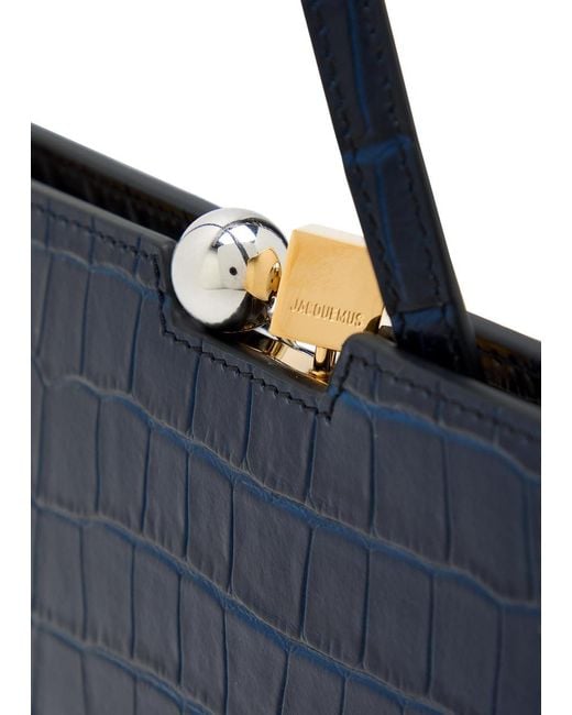 Jacquemus Blue Le Salon Crocodile-Effect Leather Shoulder Bag