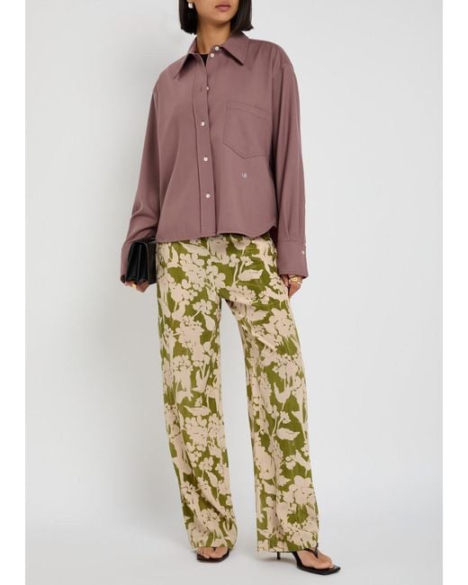 Victoria Beckham Metallic Floral-Print Silk-Crepe Trousers