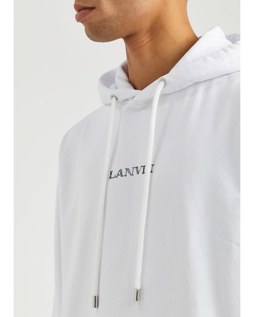 Lanvin White Logo-embroidered Hooded Cotton Sweatshirt for men
