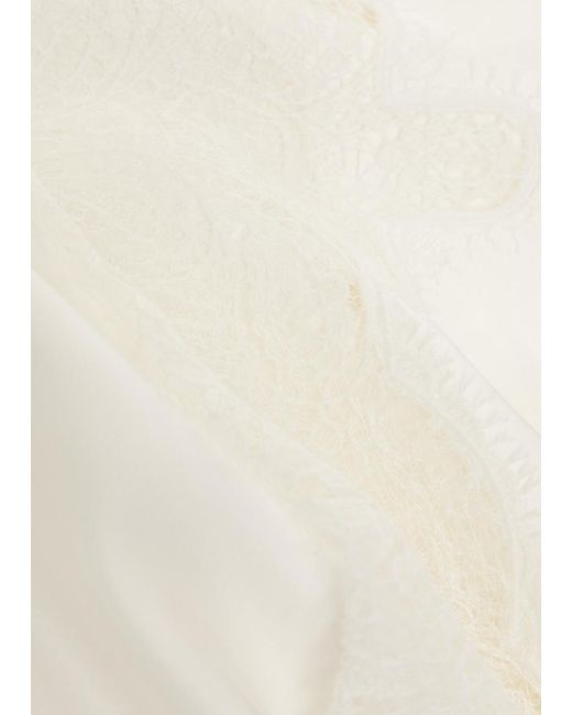 Shona Joy White Stratus High-Neck Lace Satin Maxi Dress