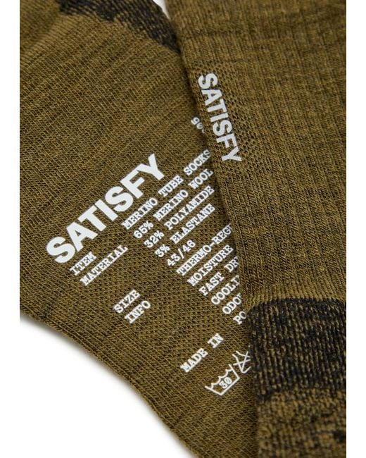 Satisfy Green Melange-Knit Merino-Blend Socks for men