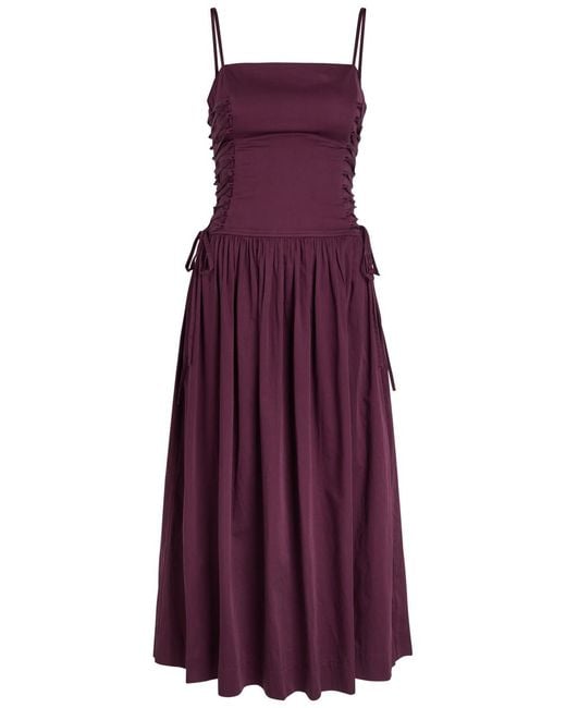 Damson Madder Purple Angelina Lace-Up Cotton-Poplin Midi Dress
