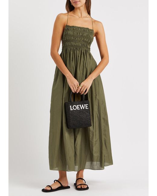 Matteau Green Lace-up Cotton-blend Maxi Dress