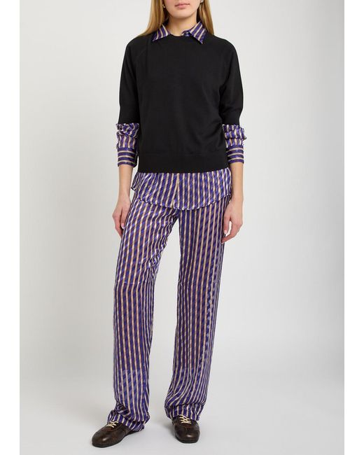 Dries Van Noten Purple Pachas Striped Straight-Leg Devoré Trousers