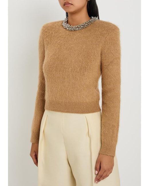 Self-Portrait Natural Bead-Embellished Knit Jumper