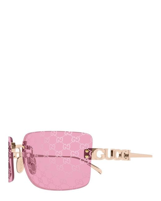 Gucci Pink Rimless Square-Frame Sunglasses