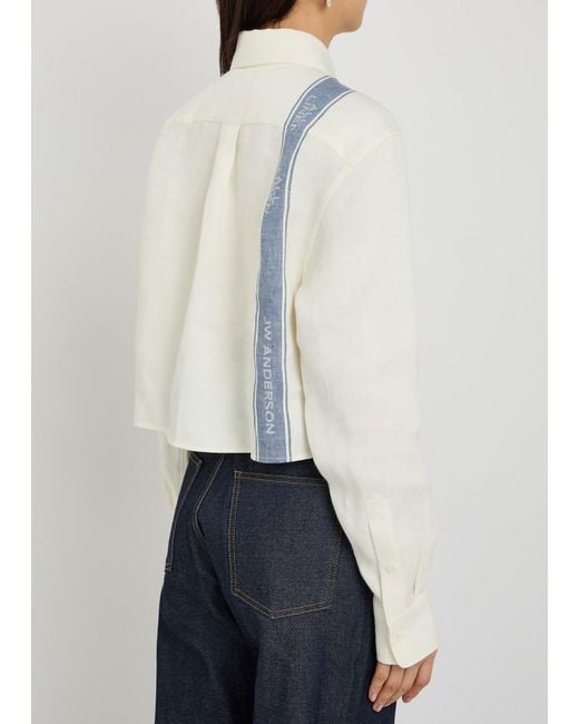 J.W. Anderson White Cropped Stripe-Jacquard Linen Shirt