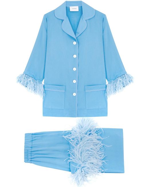Sleeper Blue Party Feather-trimmed Pyjama Set