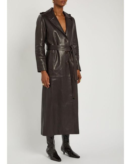 Nour Hammour Black Scarlett Belted Leather Trench Coat