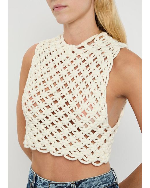 Alaïa Natural Knotted Cotton-Blend Crop Top