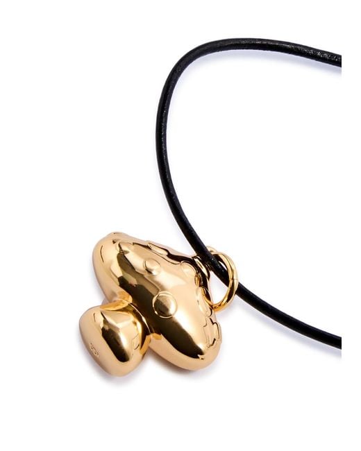 Timeless Pearly Blue Mushroom 24Kt-Plated Leather Cord Necklace