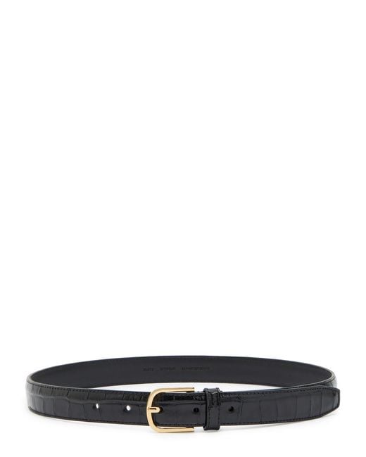 Totême Black Slim Crocodile-Embossed Leather Belt