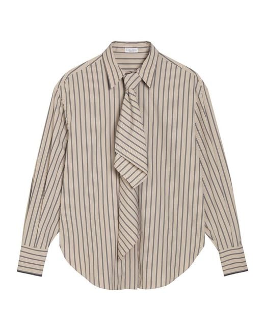Brunello Cucinelli Natural Striped Tie Cotton-Poplin Shirt