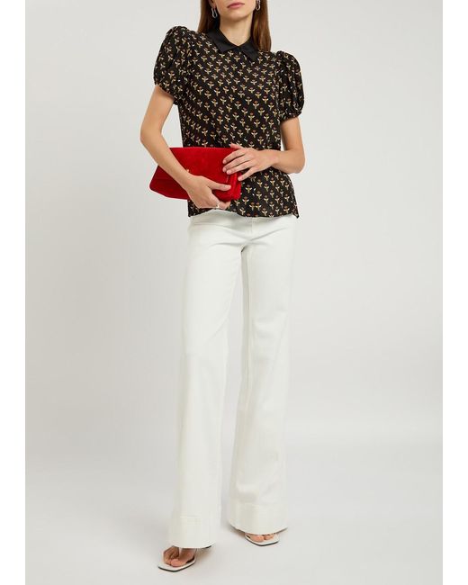 Alice + Olivia Black Willa Printed Silk Blouse