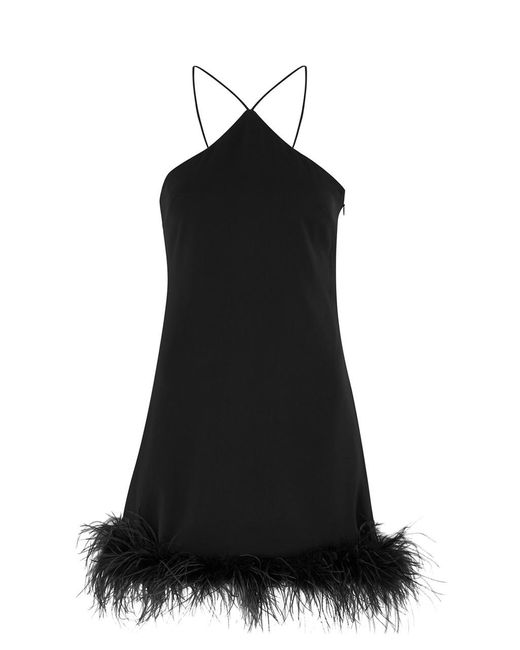 De La Vali Black Cadillac Feather-Trimmed Mini Dress