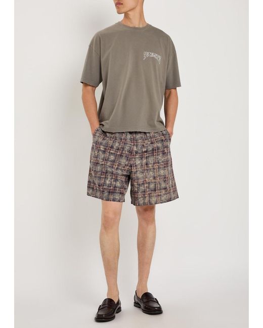 Picante Brown Rocco Checked Cotton Shorts for men