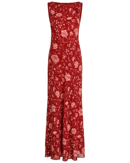 Reformation Women's Red Prescott Floral-Print Chiffon Maxi Dress