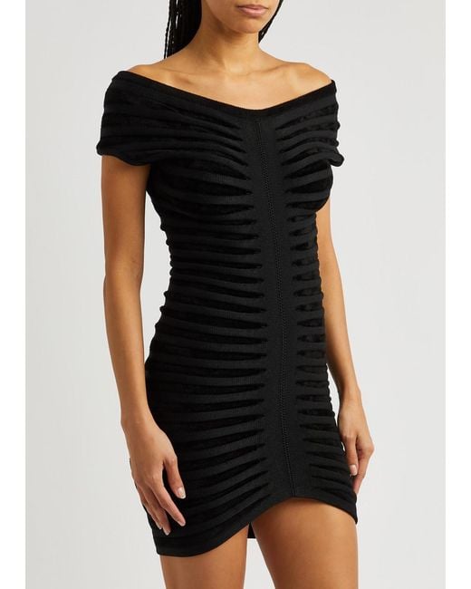Alaïa Black Off-the-shoulder Ribbed Mini Dress