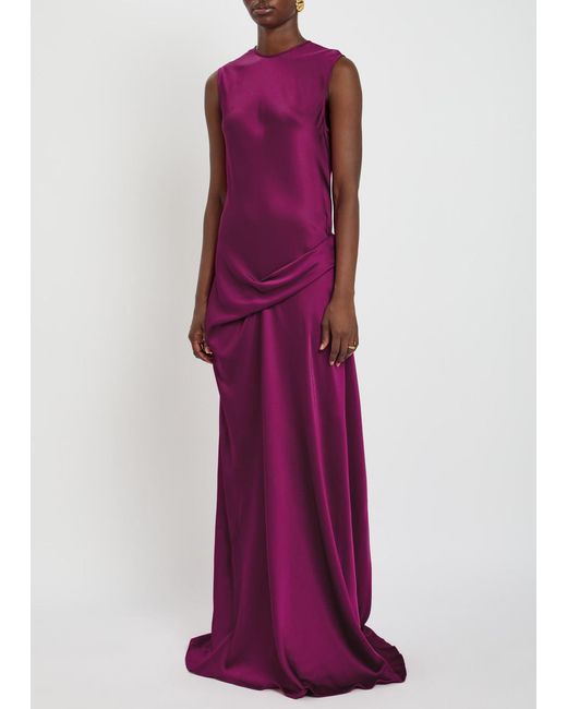 Stella McCartney Purple Draped Satin-Crepe Gown
