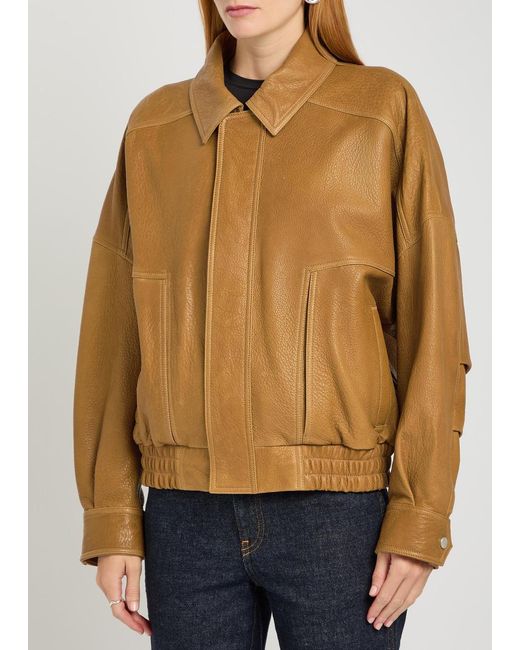 Nour Hammour Brown Dalma Grained Leather Jacket