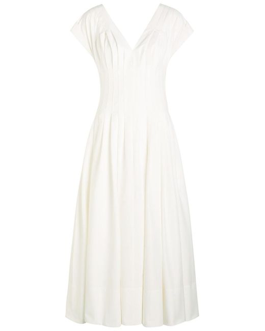 Jonathan Simkhai White Nina Pleated Cotton-Blend Poplin Midi Dress