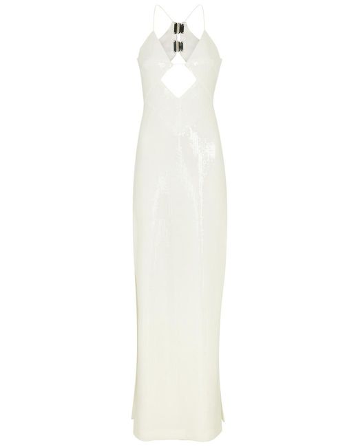 Galvan White Kite Cut-Out Sequin Gown