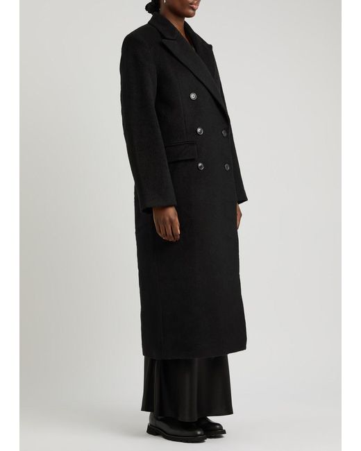 Almada Label Black Drew Double-Breasted Wool-Blend Coat