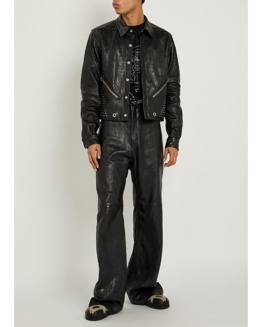 Rick Owens Black Alice Studded Grained Leather Jacket for men
