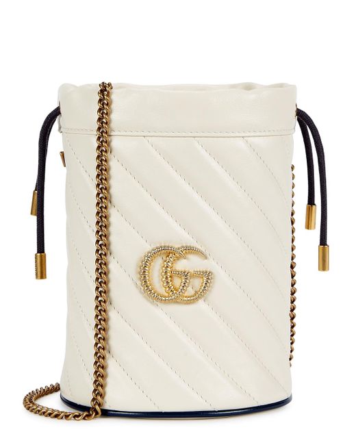 Gucci White Gg Marmont Quilted Leather Bucket Bag