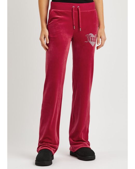 Juicy Couture Red Del Ray Logo Velour Sweatpants