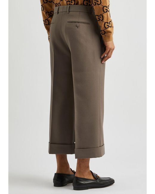 Gucci Brown Cropped Straight-leg Wool Trousers for men