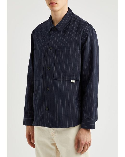 Maison Kitsuné Blue Striped Cotton-Blend Overshirt for men