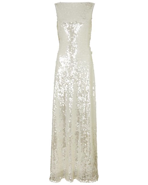Emilia Wickstead White Leoni Sequin-Embellished Tulle Gown