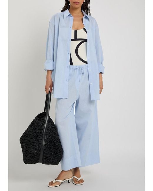 Totême  Blue Wide-Leg Cotton And Linen-Blend Trousers