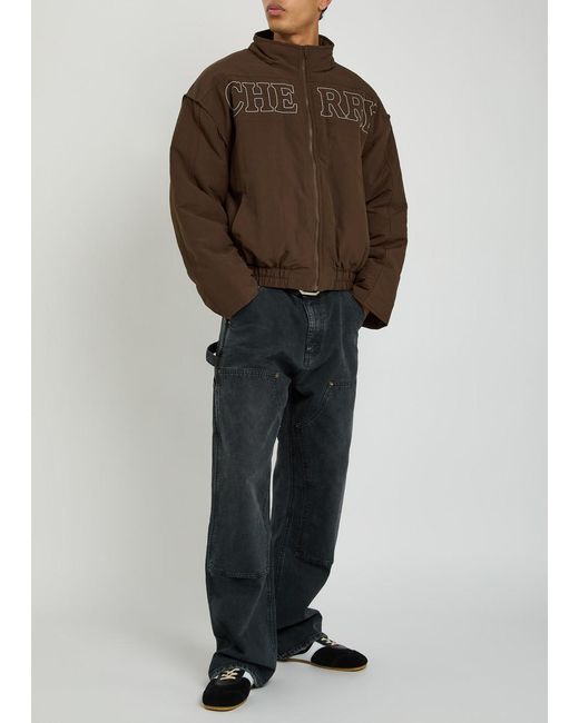 CHERRY LA Brown Pit Crew Logo-Embroidered Padded Nylon Jacket for men