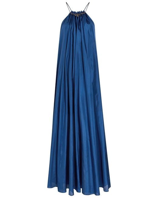 Zimmermann Blue Aster Gathered Silk Maxi Dress