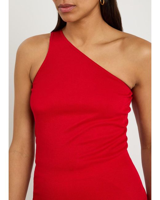 Rick Owens Red One-Shoulder Fine-Knit Tank
