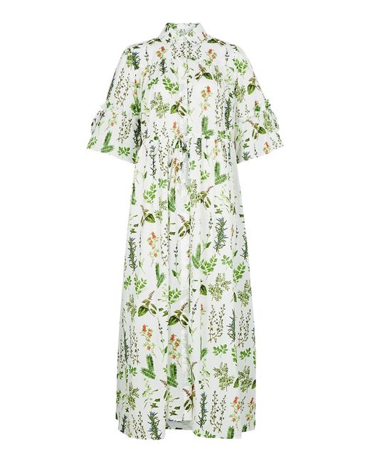 Evi Grintela Green Marion Voile Floral-Print Cotton Maxi Dress