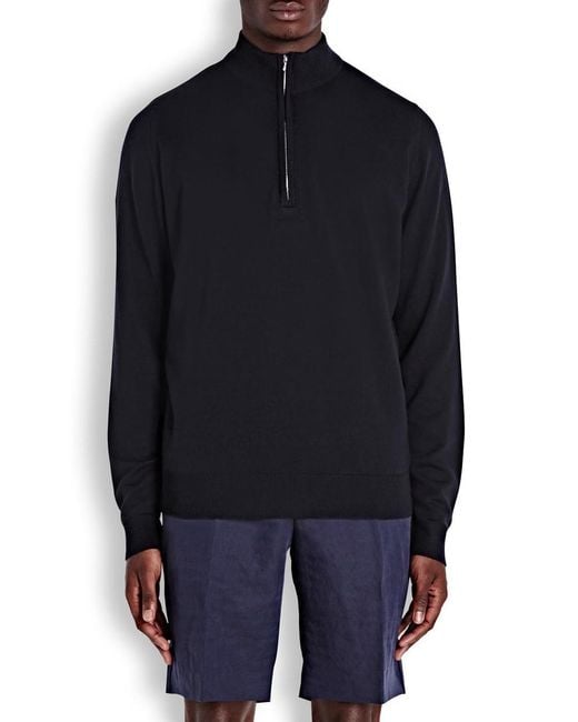 John Smedley Blue Tapton Half-Zip Merino Wool Jumper for men