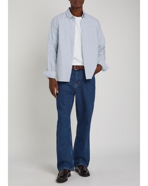 Percival White Striped Cotton Oxford Shirt for men